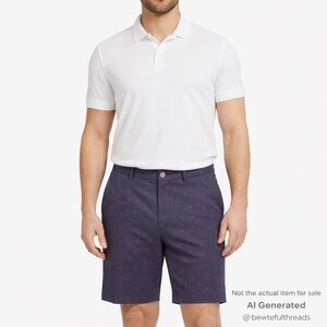 Michael Kors Golf Resort Shorts Blue Red Geometric Print Mens 38 Luxe Preppy